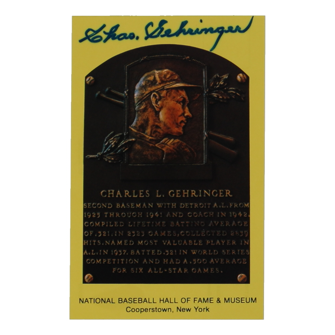 Charlie Gehringer Signed Hall of Fame Plaque Postcard (JSA) at PristineAuction.com Charlie Gehringer Signed Hall of Fame Plaque Postcard (JSA) at PristineAuction.com