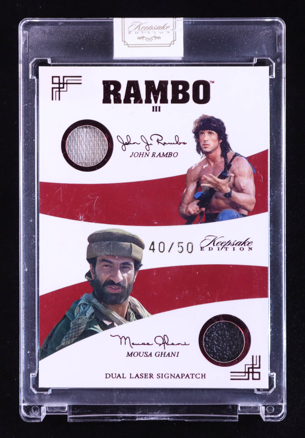 John Rambo/Mousa Ghani 2024 Keepsake Edition Dual Laser Rambo III Signapatch #160 #40/50 at PristineAuction.com John Rambo/Mousa Ghani 2024 Keepsake Edition Dual Laser Rambo III Signapatch #160 #40/50 at PristineAuction.com
