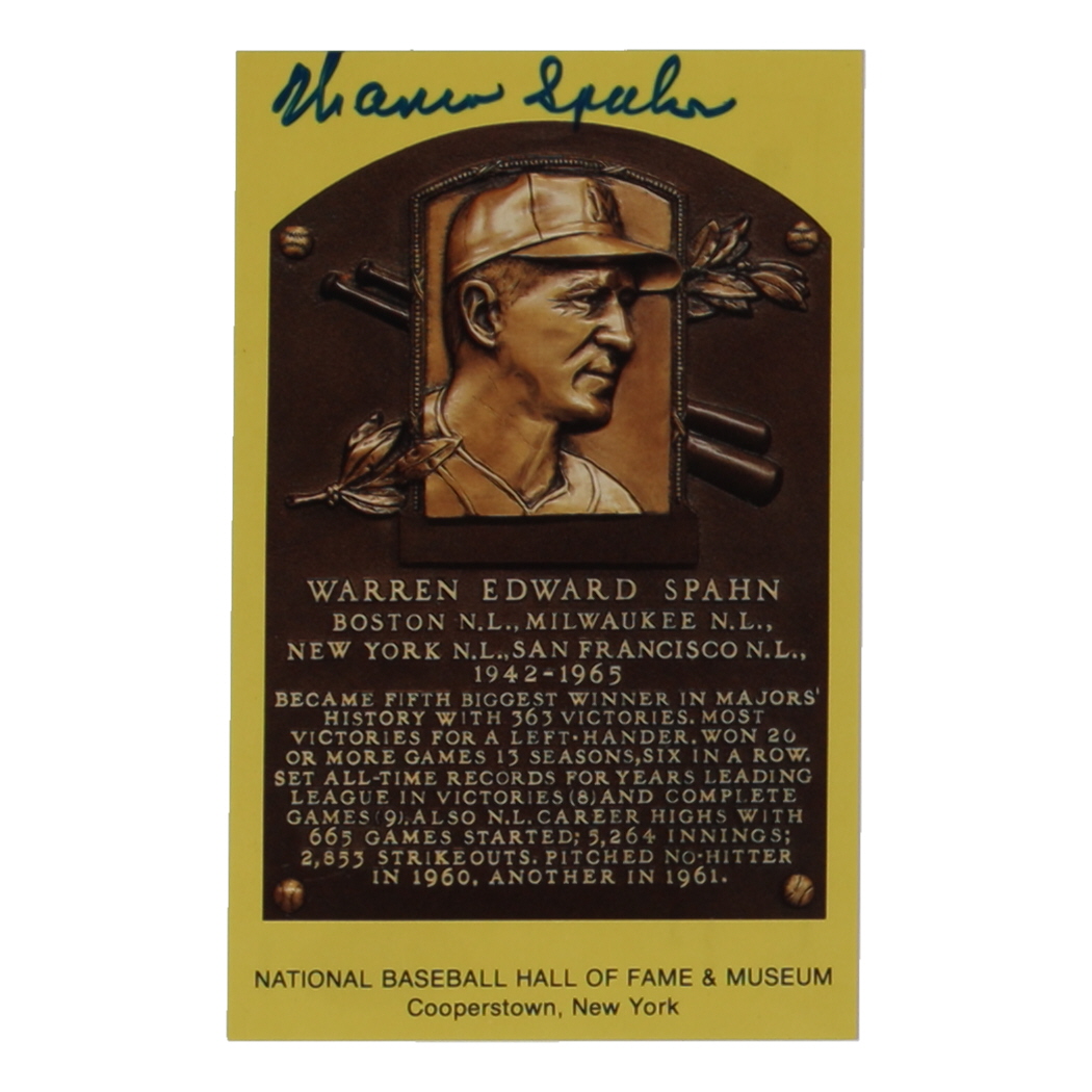 Warren Spahn Signed Hall of Fame Plaque Postcard (JSA) at PristineAuction.com Warren Spahn Signed Hall of Fame Plaque Postcard (JSA) at PristineAuction.com