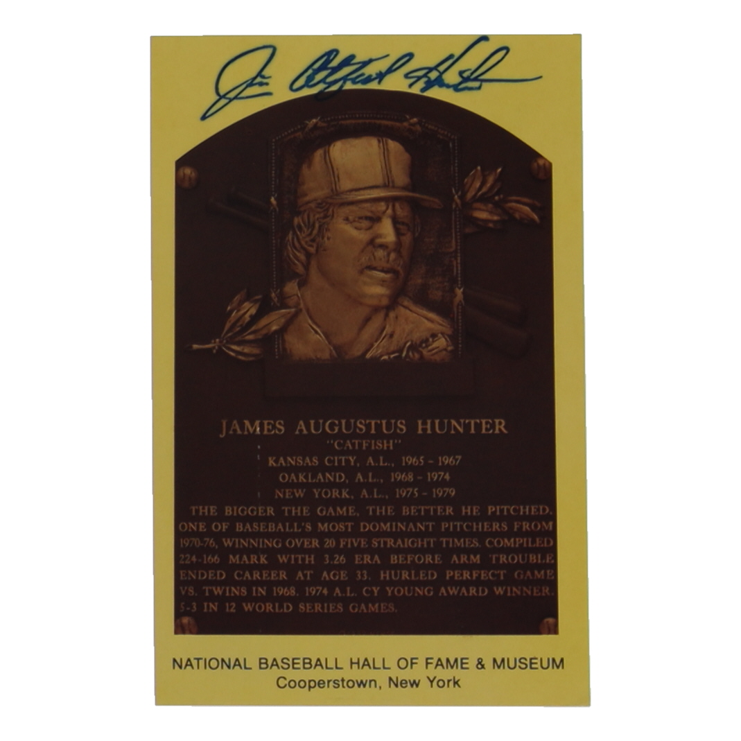 Jim "Catfish" Hunter Signed Hall Of Fame Plaque Postcard (JSA) at PristineAuction.com Jim "Catfish" Hunter Signed Hall Of Fame Plaque Postcard (JSA) at PristineAuction.com