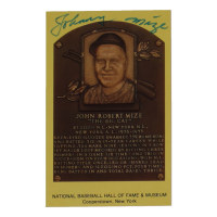 Johnny Mize Signed Hall Of Fame Plaque Postcard (JSA) at PristineAuction.com