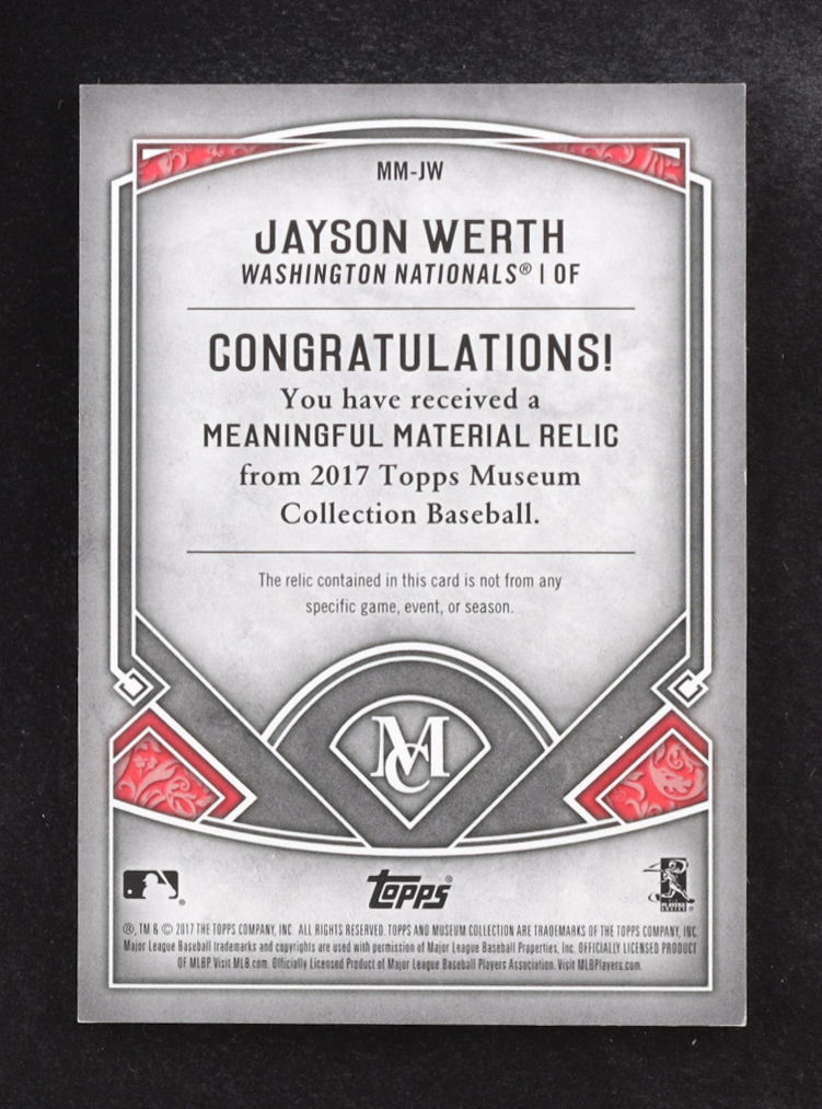 Jayson Werth 2017 Topps Museum Collection Meaningful Materials Relics Gold #MMJW #10/10 at PristineAuction.com Jayson Werth 2017 Topps Museum Collection Meaningful Materials Relics Gold #MMJW #10/10 at PristineAuction.com