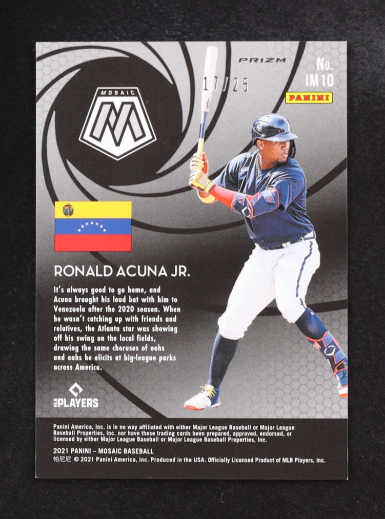 Ronald Acuna 2021 Panini Mosaic International Men of Mastery Mosaic White #10 #17/25 at PristineAuction.com Ronald Acuna 2021 Panini Mosaic International Men of Mastery Mosaic White #10 #17/25 at PristineAuction.com