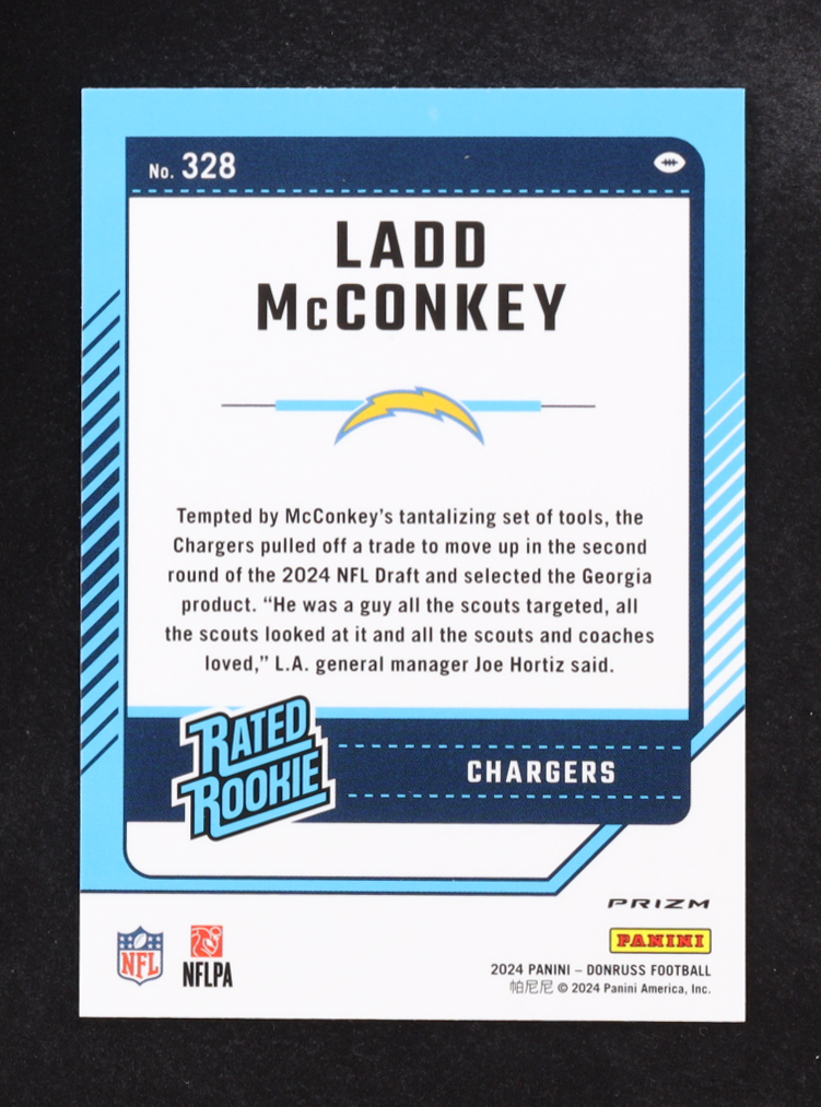Ladd McConkey 2024 Donruss Optic Rated Rookies Preview Pink #328 RC at PristineAuction.com Ladd McConkey 2024 Donruss Optic Rated Rookies Preview Pink #328 RC at PristineAuction.com