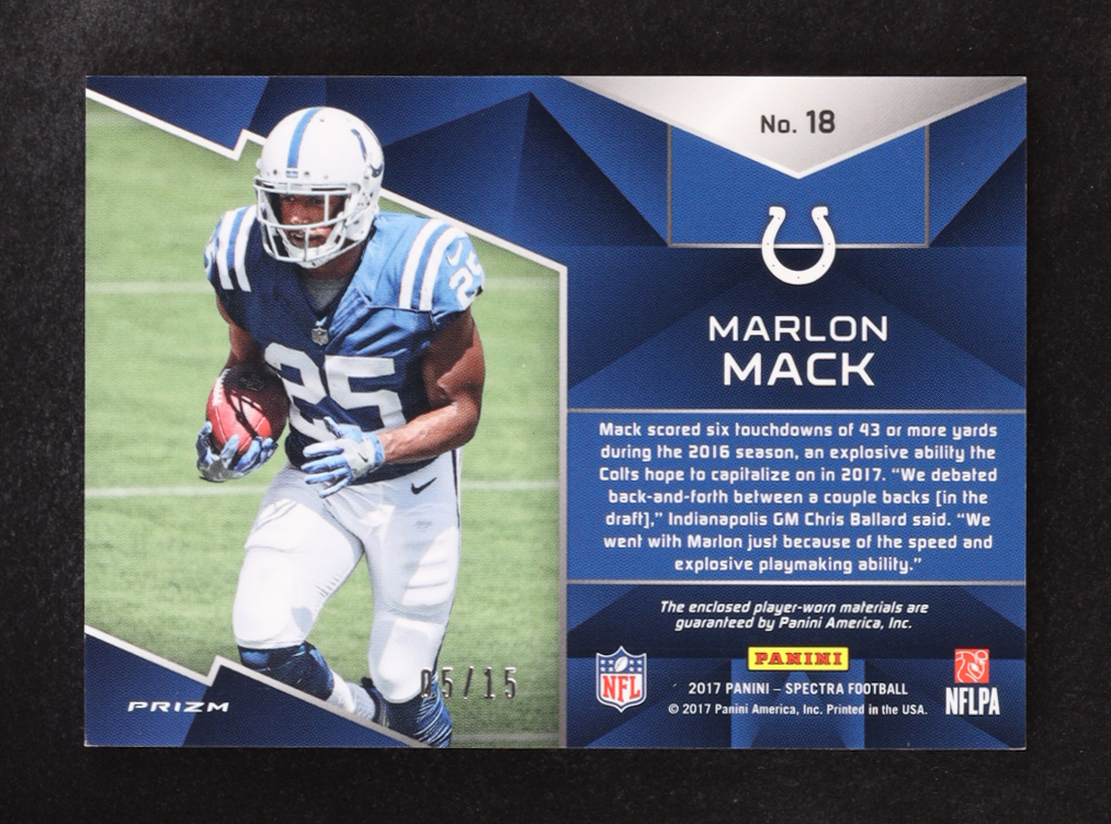 Marlon Mack 2017 Panini Spectra Rising Rookie Materials Neon Pink #18 #05/15 RC at PristineAuction.com Marlon Mack 2017 Panini Spectra Rising Rookie Materials Neon Pink #18 #05/15 RC at PristineAuction.com