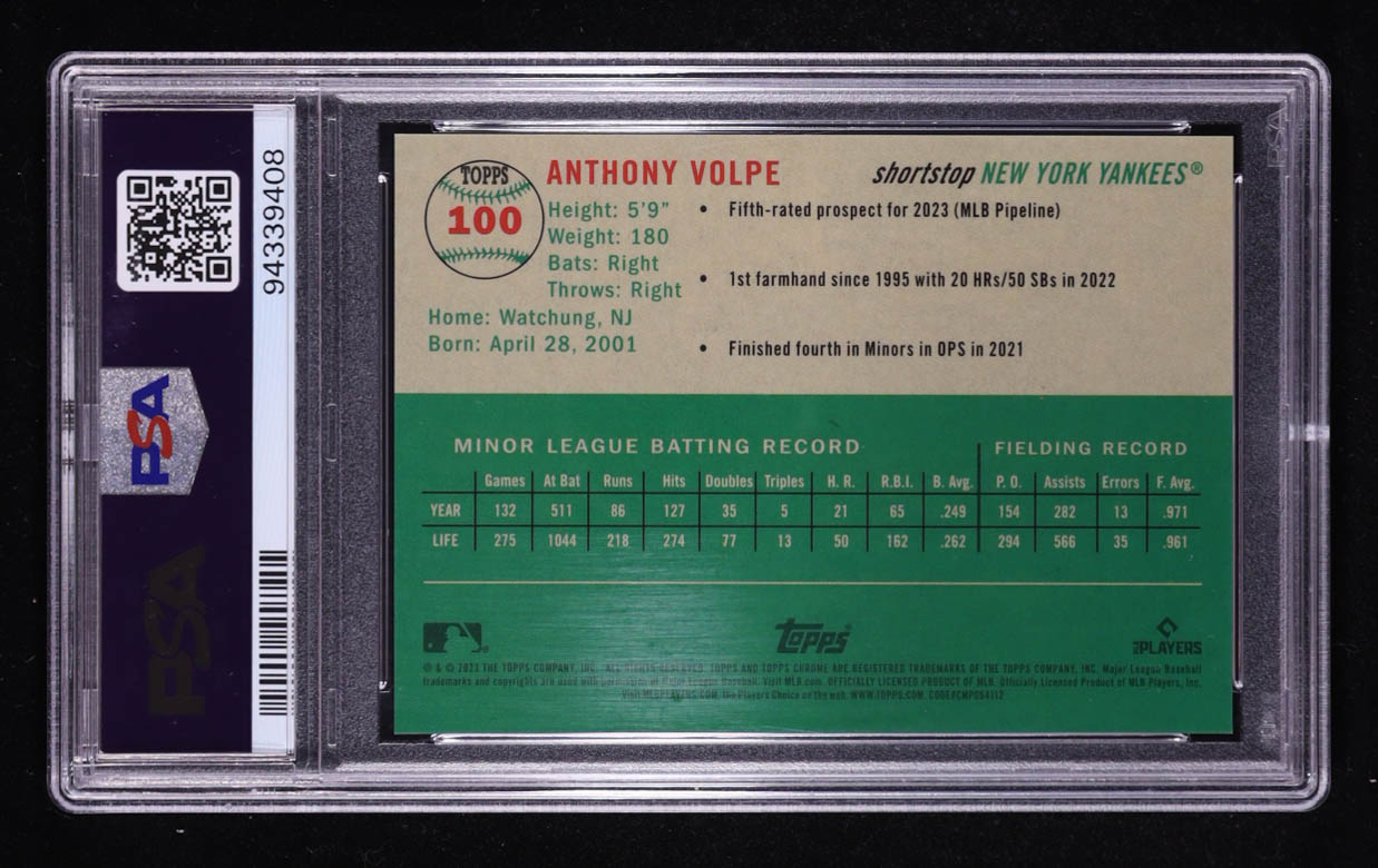 Anthony Volpe 2023 Topps Chrome Platinum Anniversary Platinum Toile Cream Fuchsia Lava Refractors #100 RC #029/100 (PSA 10) at PristineAuction.com Anthony Volpe 2023 Topps Chrome Platinum Anniversary Platinum Toile Cream Fuchsia Lava Refractors #100 RC #029/100 (PSA 10) at PristineAuction.com