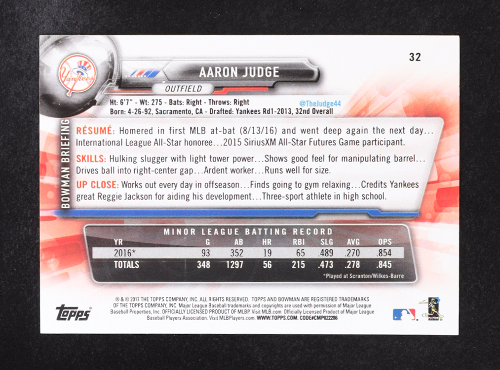 Aaron Judge 2017 Bowman #32 RC at PristineAuction.com Aaron Judge 2017 Bowman #32 RC at PristineAuction.com