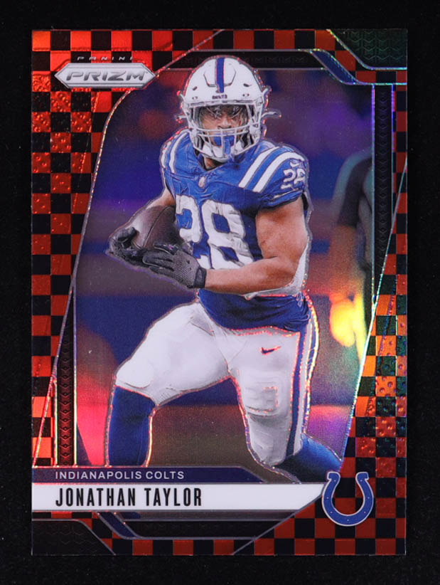 Jonathan Taylor 2024 Panini Prizm Prizms Black and Red Checker #121 at PristineAuction.com Jonathan Taylor 2024 Panini Prizm Prizms Black and Red Checker #121 at PristineAuction.com