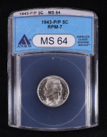 1943-P/P Jefferson "War" Nickel, RPM-7 (ANACS MS64) at PristineAuction.com