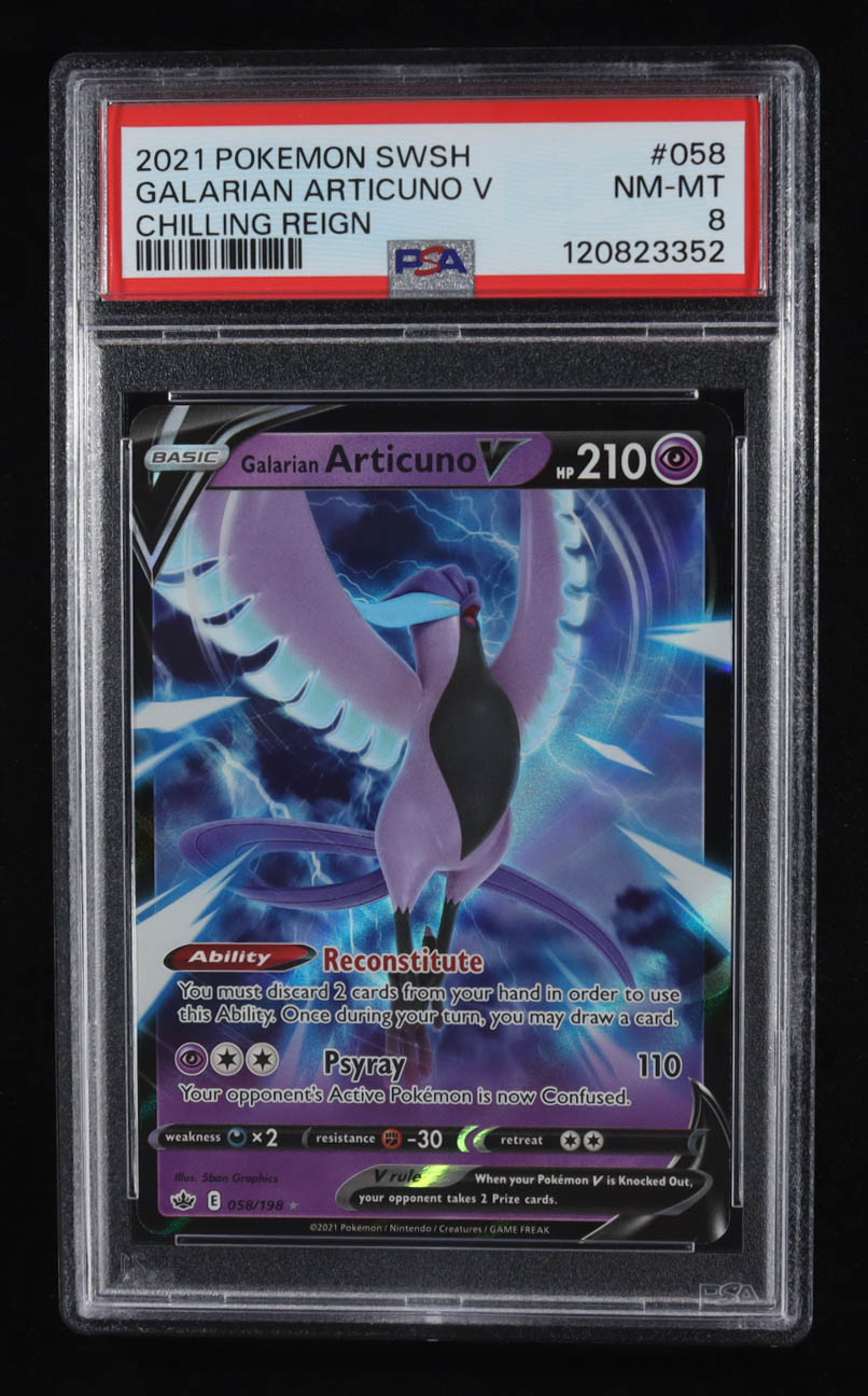 Galarian Articuno V 2021 Pokemon Swish Chilling Reign #058 (PSA 8) at PristineAuction.com Galarian Articuno V 2021 Pokemon Swish Chilling Reign #058 (PSA 8) at PristineAuction.com