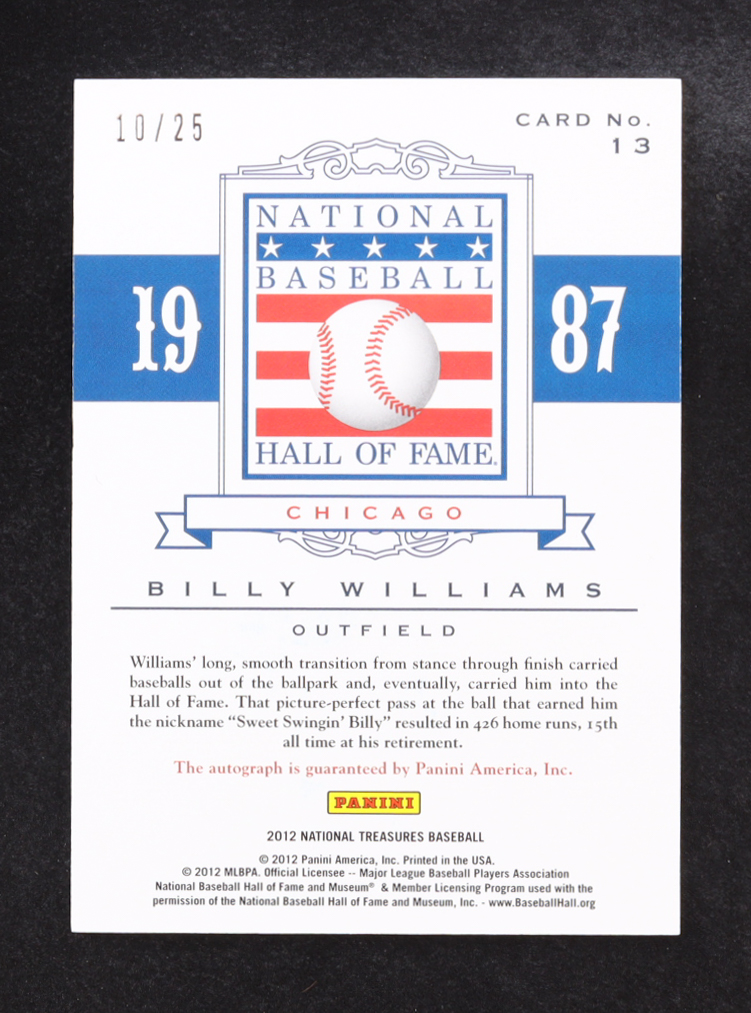 Billy Williams 2012 Panini National Treasures HOF Class of Signatures #13 #10/25 at PristineAuction.com Billy Williams 2012 Panini National Treasures HOF Class of Signatures #13 #10/25 at PristineAuction.com