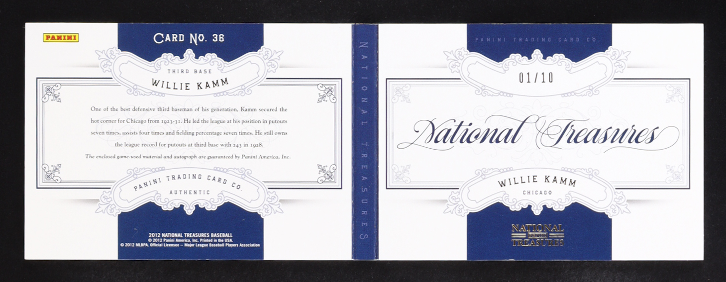 Willie Kamm 2012 Panini National Treasures Jumbo Bat Signature #36 #01/10 at PristineAuction.com Willie Kamm 2012 Panini National Treasures Jumbo Bat Signature #36 #01/10 at PristineAuction.com