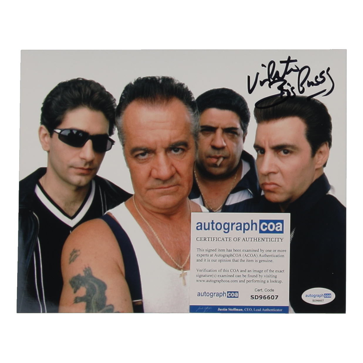Vincent Pastore Signed "The Sopranos" 8x10 Photo Inscribed "Big Pussy" (ACOA) at PristineAuction.com Vincent Pastore Signed "The Sopranos" 8x10 Photo Inscribed "Big Pussy" (ACOA) at PristineAuction.com