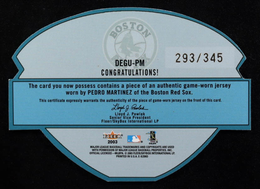 Pedro Martinez 2003 EX Diamond Essentials Game Used Patch #DEGU-PM #293/345 at PristineAuction.com Pedro Martinez 2003 EX Diamond Essentials Game Used Patch #DEGU-PM #293/345 at PristineAuction.com