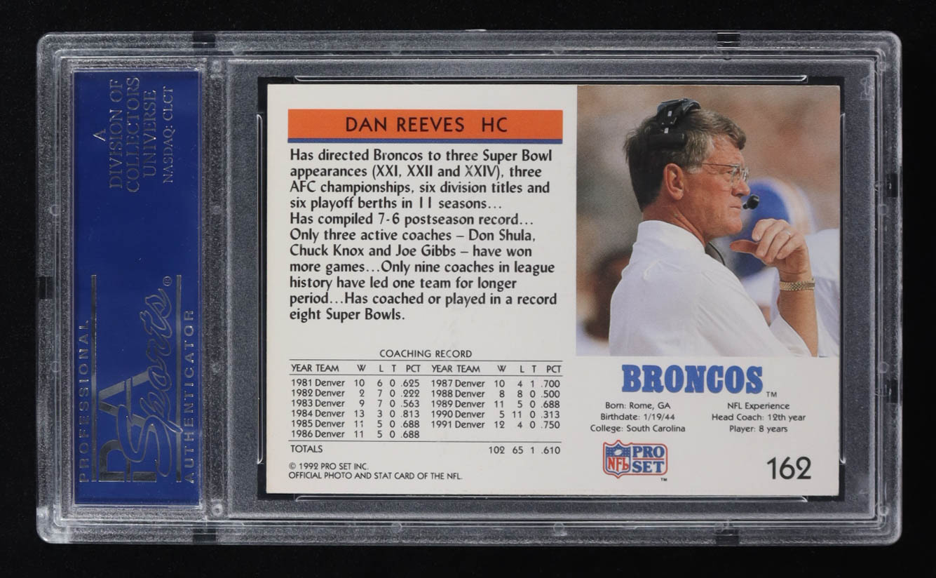 Dan Reeves Signed 1992 Pro Set #162 (PSA Authentic) at PristineAuction.com Dan Reeves Signed 1992 Pro Set #162 (PSA Authentic) at PristineAuction.com