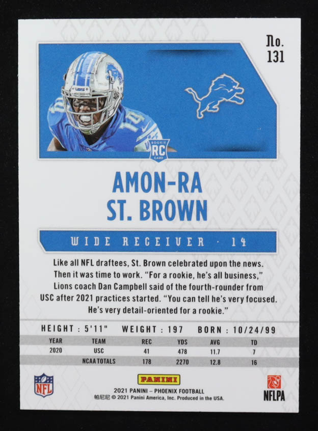 Amon-Ra St Brown 2021 Panini Phoenix Fire Burst #131 RC at PristineAuction.com Amon-Ra St Brown 2021 Panini Phoenix Fire Burst #131 RC at PristineAuction.com