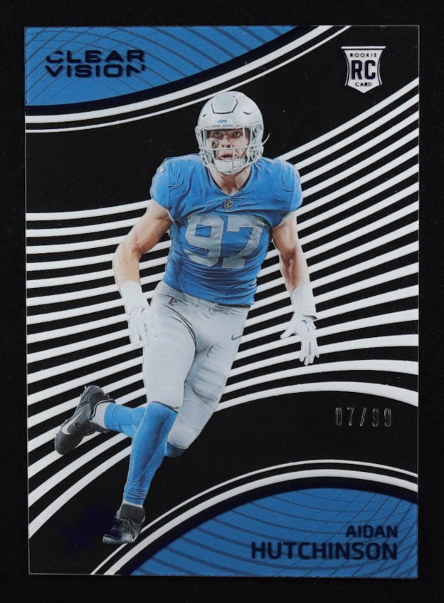 Aidan Hutchinson 2022 Panini Chronicles Clear Vision Rookies #CVR3 RC (07/99) at PristineAuction.com Aidan Hutchinson 2022 Panini Chronicles Clear Vision Rookies #CVR3 RC (07/99) at PristineAuction.com