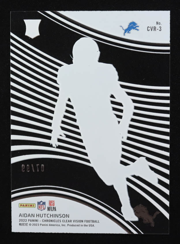 Aidan Hutchinson 2022 Panini Chronicles Clear Vision Rookies #CVR3 RC (07/99) at PristineAuction.com Aidan Hutchinson 2022 Panini Chronicles Clear Vision Rookies #CVR3 RC (07/99) at PristineAuction.com