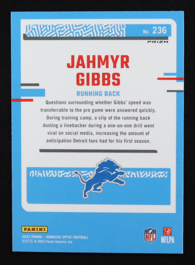 Jahmyr Gibbs 2023 Donruss Optic Stars #236 RR RC at PristineAuction.com Jahmyr Gibbs 2023 Donruss Optic Stars #236 RR RC at PristineAuction.com