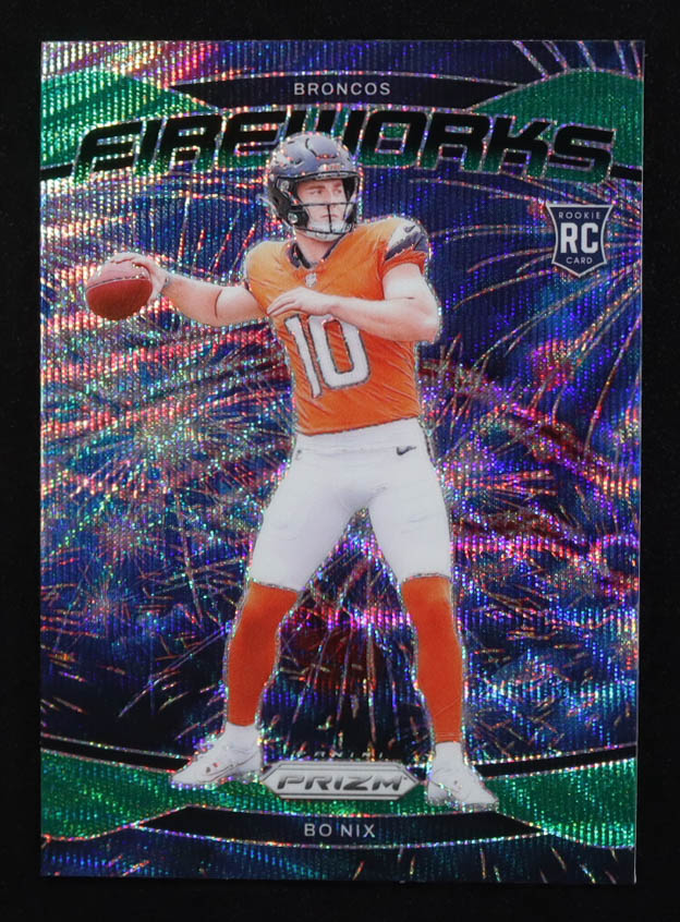 Bo Nix 2024 Panini Prizm Fireworks Prizms Green Wave #23 RC at PristineAuction.com Bo Nix 2024 Panini Prizm Fireworks Prizms Green Wave #23 RC at PristineAuction.com