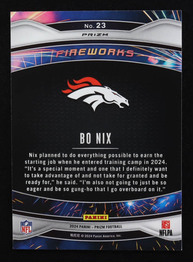 Bo Nix 2024 Panini Prizm Fireworks Prizms Green Wave #23 RC at PristineAuction.com Bo Nix 2024 Panini Prizm Fireworks Prizms Green Wave #23 RC at PristineAuction.com