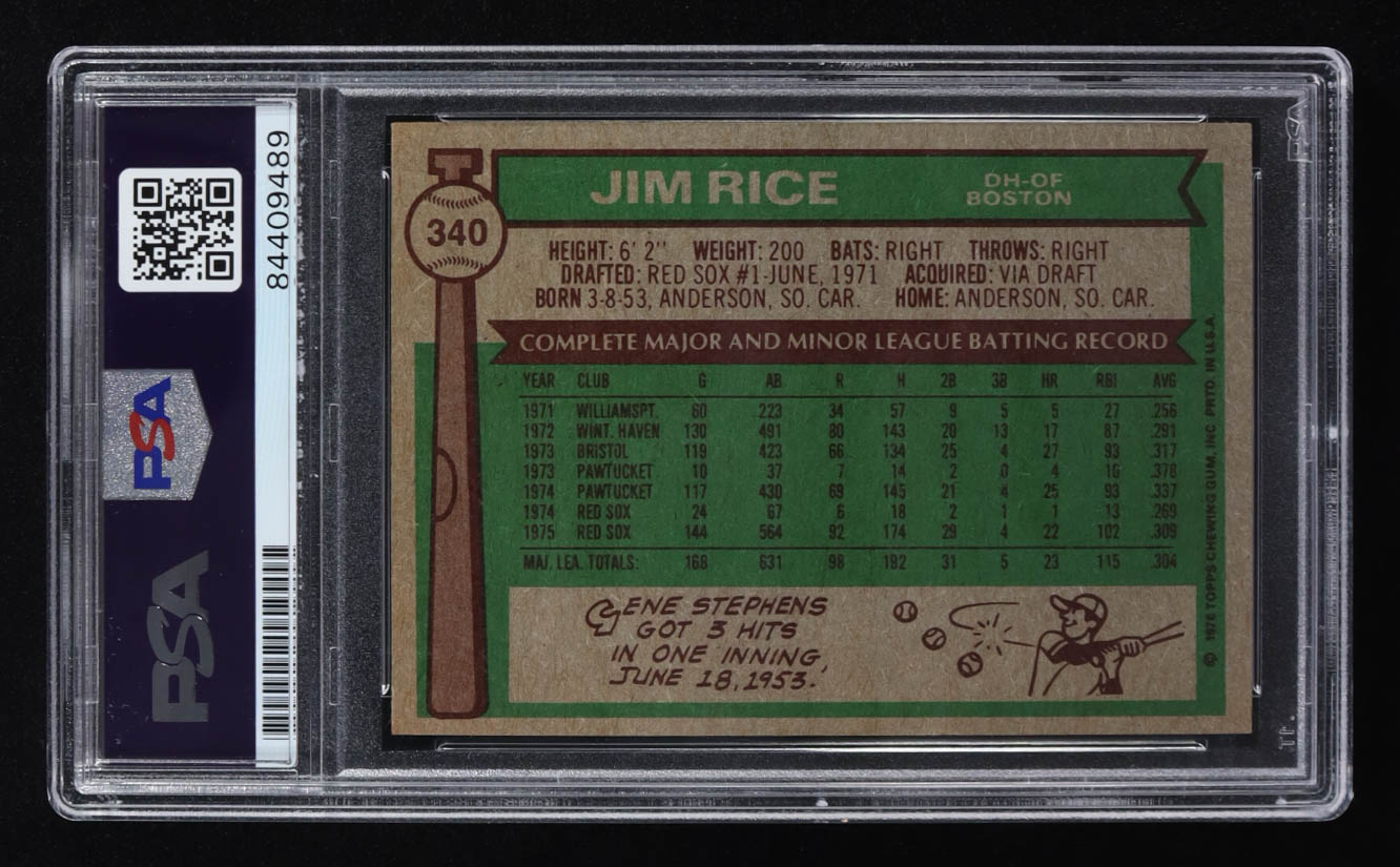 Jim Rice Signed 1976 Topps #340 (PSA Authentic) at PristineAuction.com Jim Rice Signed 1976 Topps #340 (PSA Authentic) at PristineAuction.com