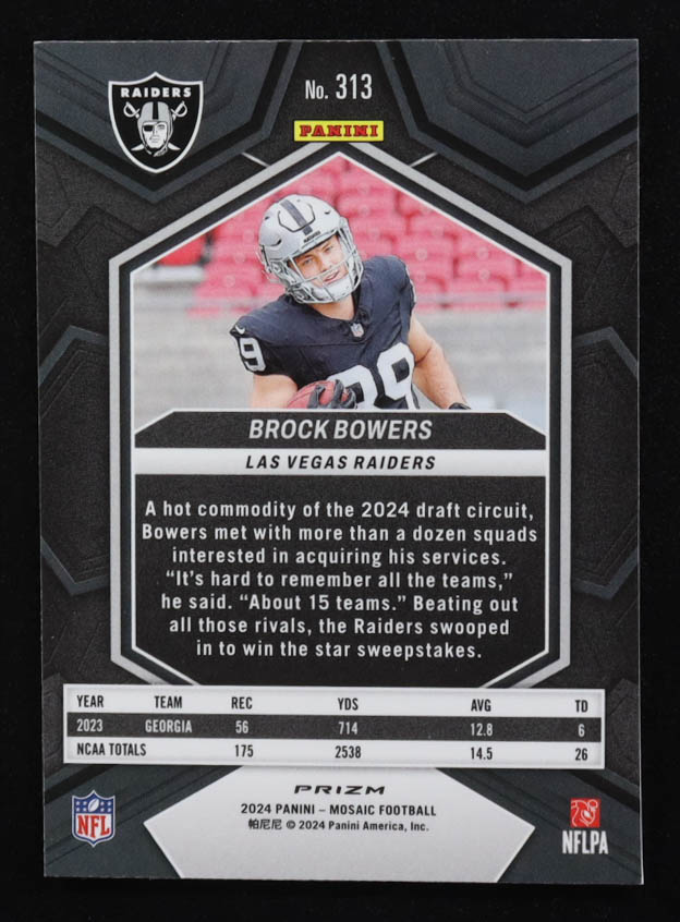 Brock Bowers 2024 Panini Mosaic Prizms Silver #313 RC at PristineAuction.com Brock Bowers 2024 Panini Mosaic Prizms Silver #313 RC at PristineAuction.com