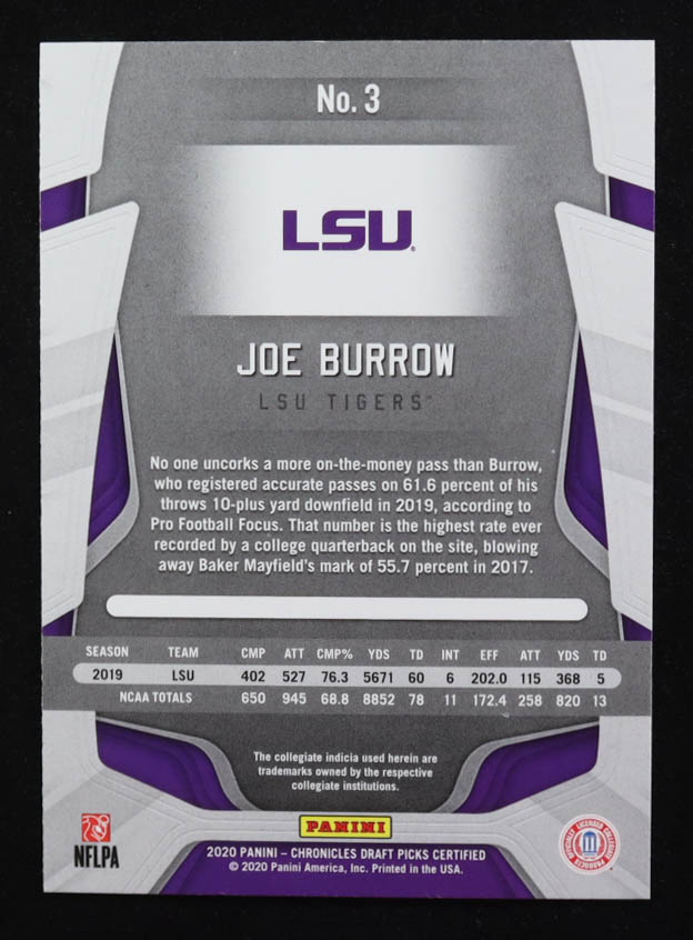 Joe Burrow 2020 Panini Chronicles Draft Picks Certified Rookies #3 RC at PristineAuction.com Joe Burrow 2020 Panini Chronicles Draft Picks Certified Rookies #3 RC at PristineAuction.com