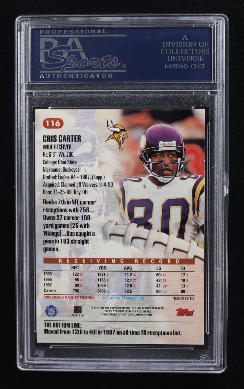 Cris Carter Signed 1998 Stadium Club #116 (PSA Authentic) at PristineAuction.com Cris Carter Signed 1998 Stadium Club #116 (PSA Authentic) at PristineAuction.com