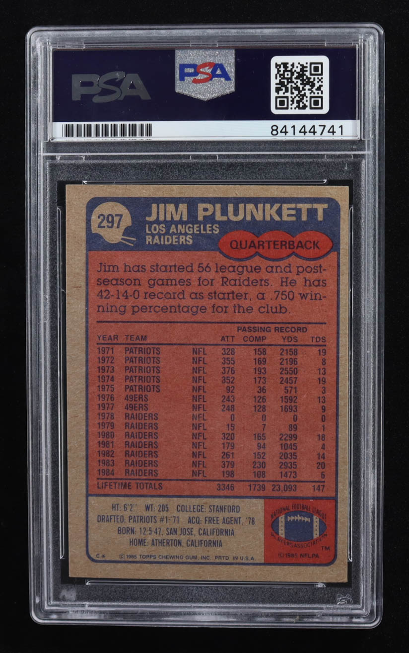 Jim Plunkett Signed 1985 Topps #297 (PSA Authentic) at PristineAuction.com Jim Plunkett Signed 1985 Topps #297 (PSA Authentic) at PristineAuction.com