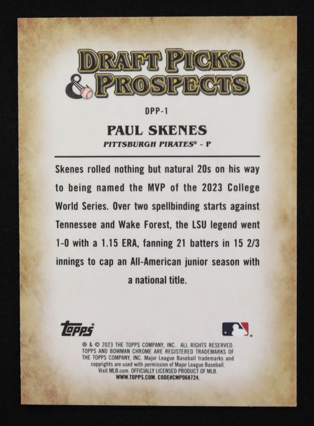 Paul Skenes 2023 Bowman Draft Picks & Prospects #DPP-1 RC at PristineAuction.com Paul Skenes 2023 Bowman Draft Picks & Prospects #DPP-1 RC at PristineAuction.com