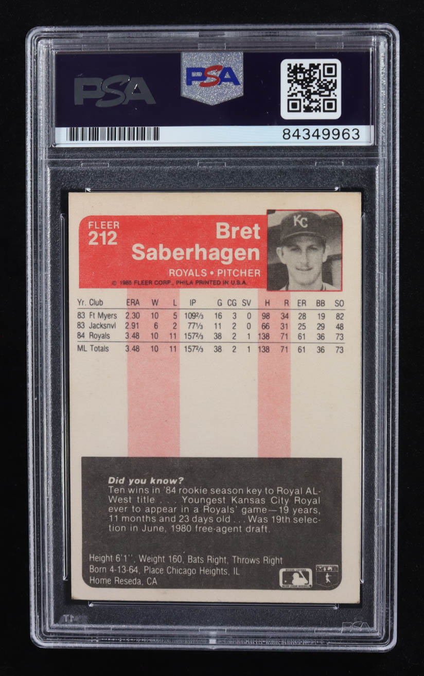 Bret Saberhagen Signed 1985 Fleer #212 RC (PSA Authentic) at PristineAuction.com Bret Saberhagen Signed 1985 Fleer #212 RC (PSA Authentic) at PristineAuction.com