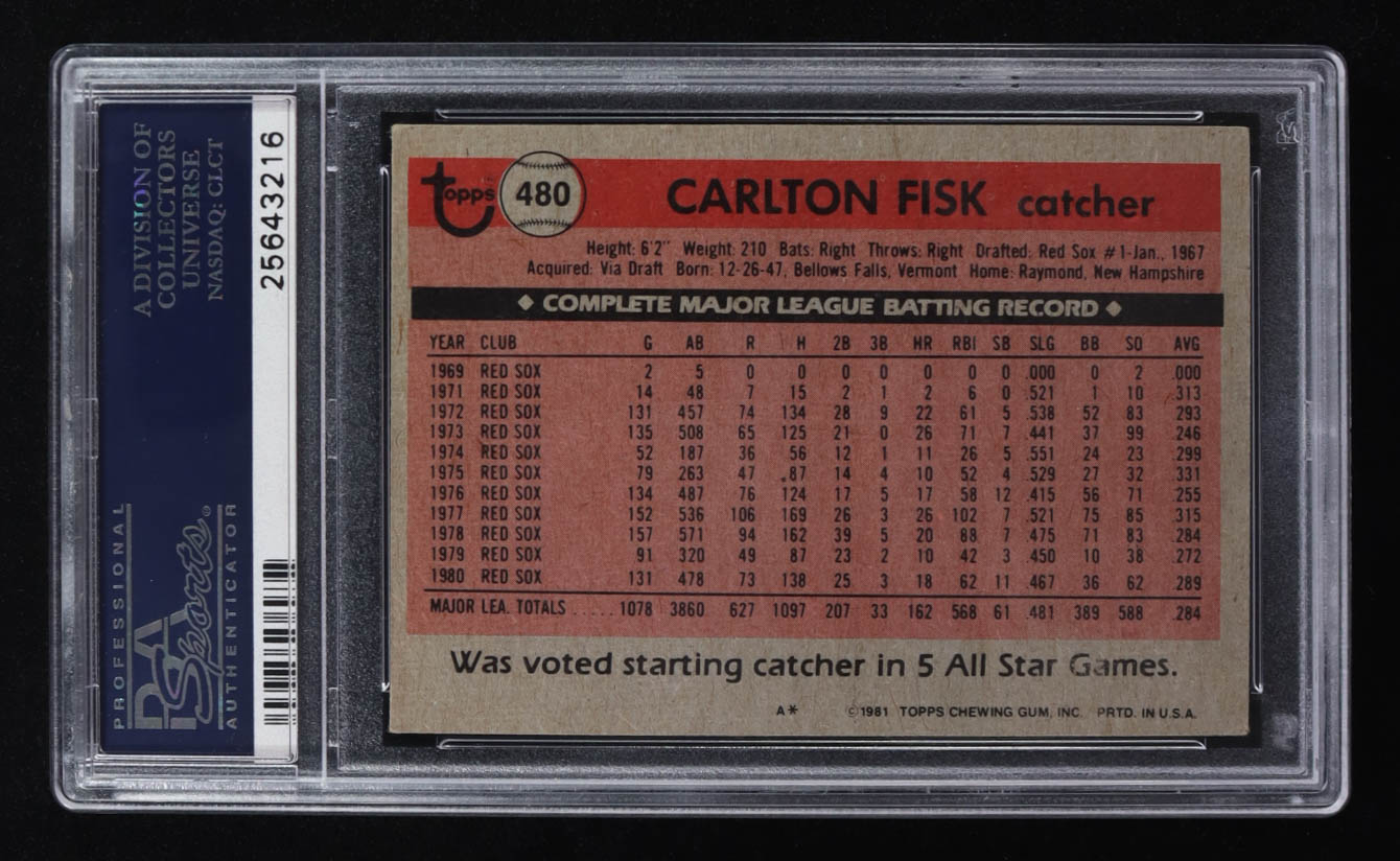 Carlton Fisk Signed 1981 Topps #480 (PSA Authentic) at PristineAuction.com Carlton Fisk Signed 1981 Topps #480 (PSA Authentic) at PristineAuction.com