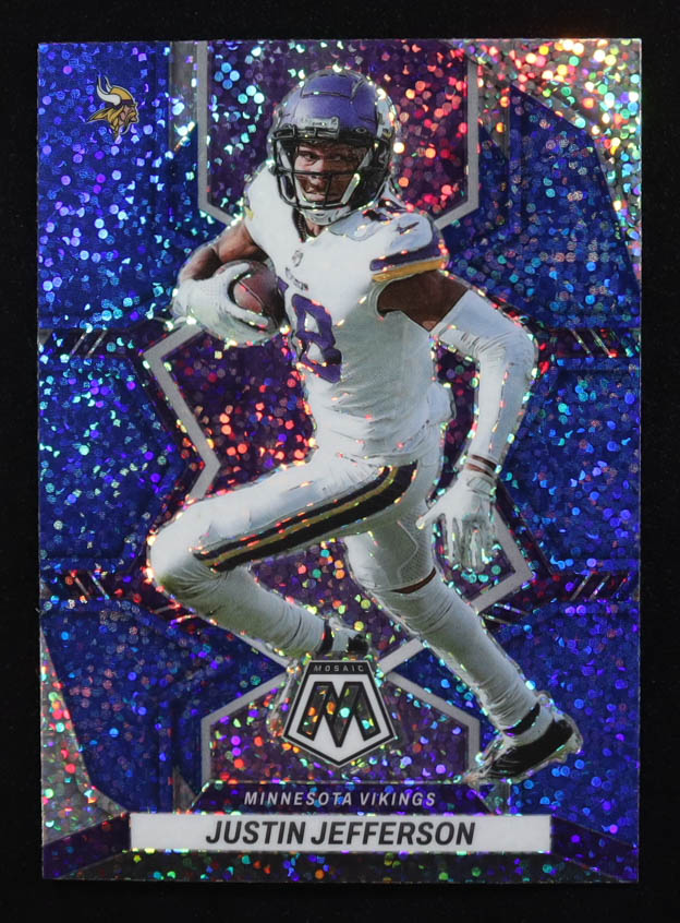 Justin Jefferson 2022 Panini Mosaic Prizms Blue Sparkle #129 at PristineAuction.com Justin Jefferson 2022 Panini Mosaic Prizms Blue Sparkle #129 at PristineAuction.com