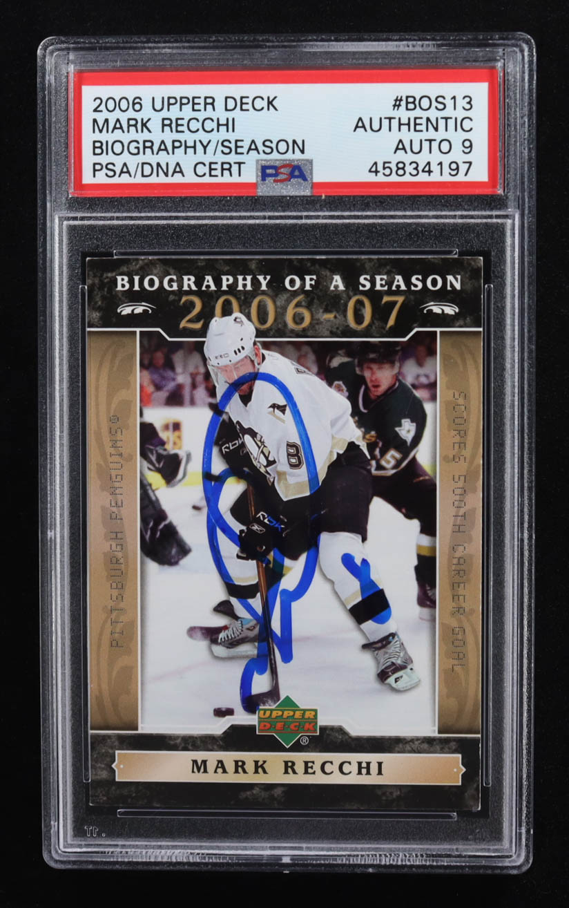 Mark Recchi Signed 2006-07 Upper Deck Biography of a Season #BOS13 (PSA Authentic | Auto 9) at PristineAuction.com Mark Recchi Signed 2006-07 Upper Deck Biography of a Season #BOS13 (PSA Authentic | Auto 9) at PristineAuction.com