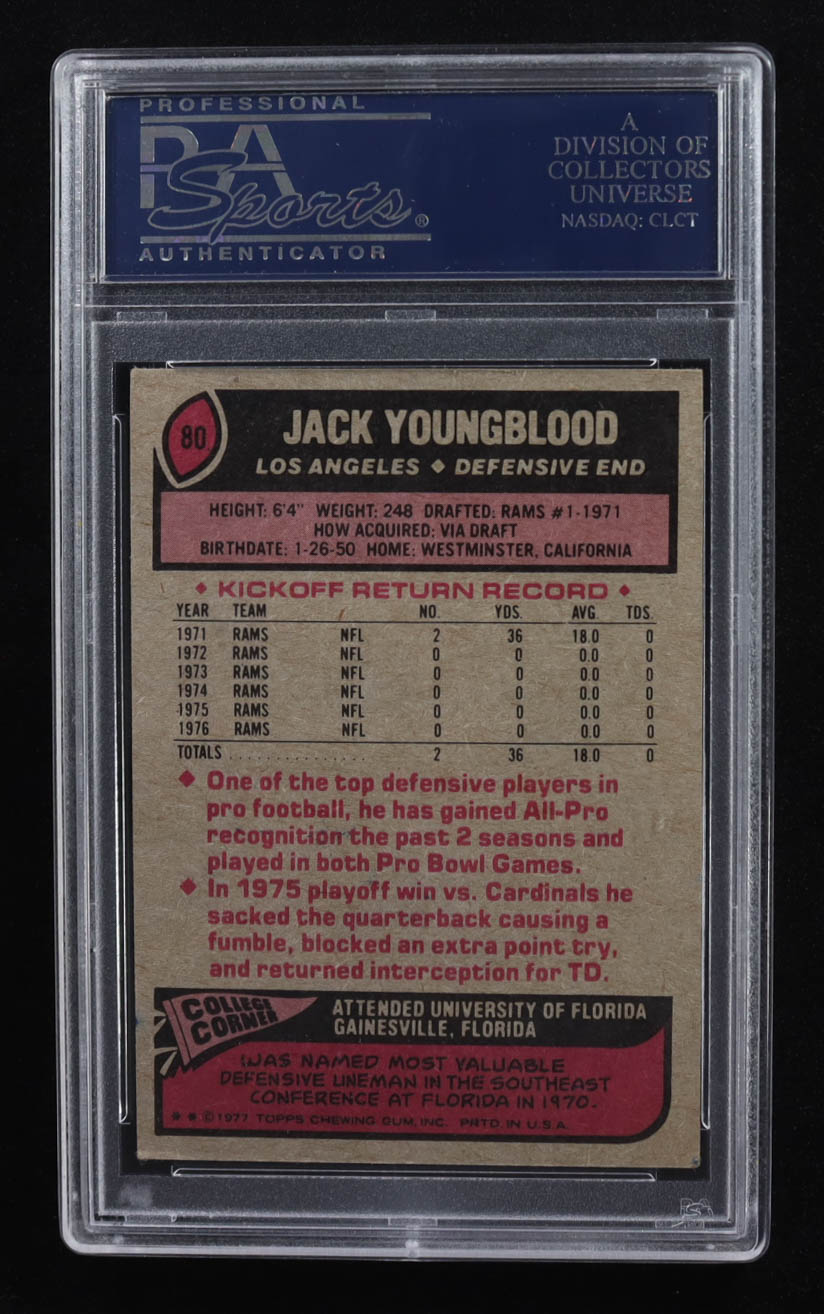Jack Youngblood Signed 1977 Topps #80 (PSA Authentic) at PristineAuction.com Jack Youngblood Signed 1977 Topps #80 (PSA Authentic) at PristineAuction.com