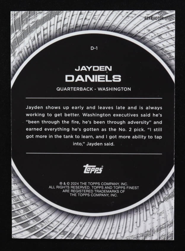 Jayden Daniels 2024 Topps Finest Debuts Refractor #D-1 RC at PristineAuction.com Jayden Daniels 2024 Topps Finest Debuts Refractor #D-1 RC at PristineAuction.com