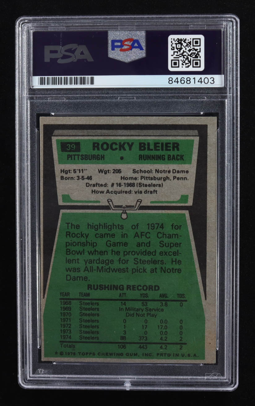 Rocky Bleier Signed 1975 Topps #39 RC (PSA Authentic) at PristineAuction.com Rocky Bleier Signed 1975 Topps #39 RC (PSA Authentic) at PristineAuction.com