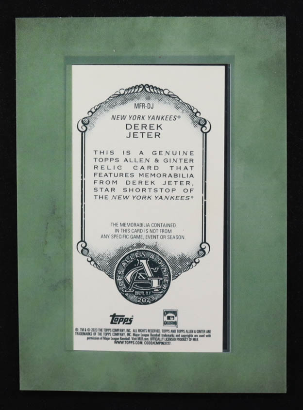 Derek Jeter 2023 Topps Allen and Ginter Mini Relic #MFR-DJ at PristineAuction.com Derek Jeter 2023 Topps Allen and Ginter Mini Relic #MFR-DJ at PristineAuction.com