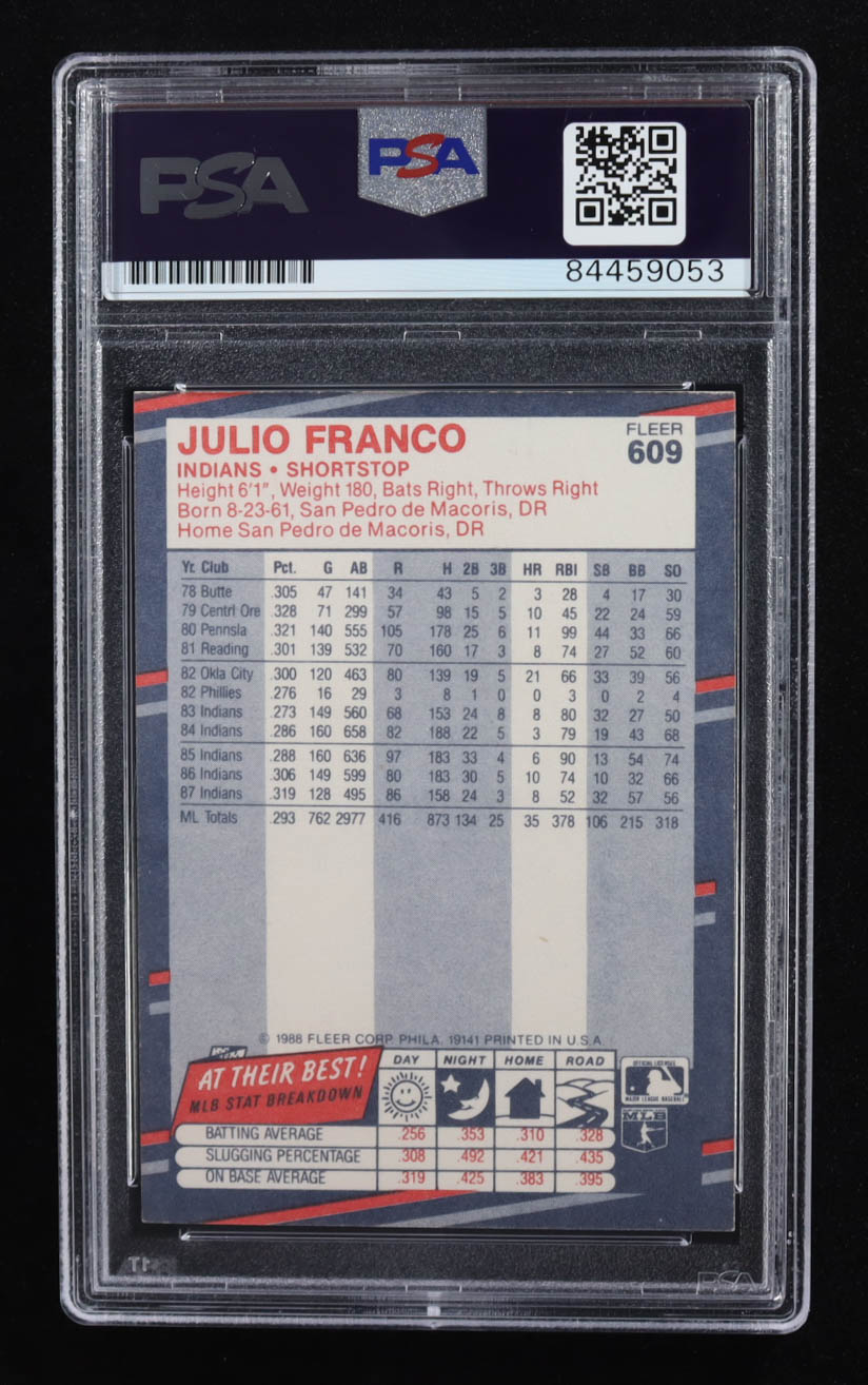 Julio Franco Signed 1988 Fleer #609 (PSA Authentic) at PristineAuction.com Julio Franco Signed 1988 Fleer #609 (PSA Authentic) at PristineAuction.com