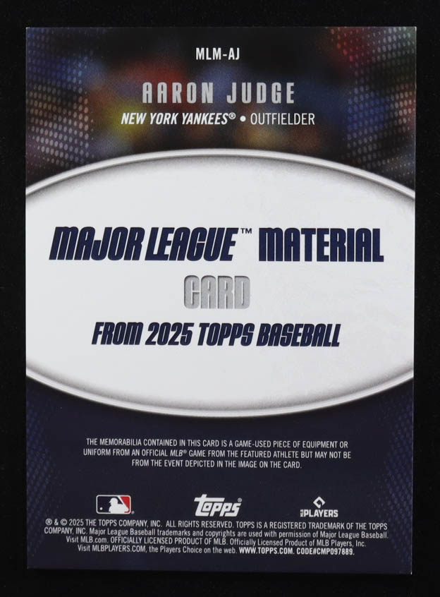 Aaron Judge 2025 Topps Major League Materials #MLM-AJ at PristineAuction.com Aaron Judge 2025 Topps Major League Materials #MLM-AJ at PristineAuction.com