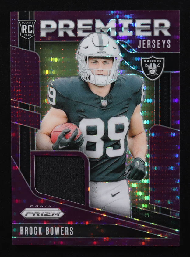 Brock Bowers 2024 Panini Prizm Premier Jerseys Prizms Purple Pulsar #PJ-BBS RC at PristineAuction.com Brock Bowers 2024 Panini Prizm Premier Jerseys Prizms Purple Pulsar #PJ-BBS RC at PristineAuction.com