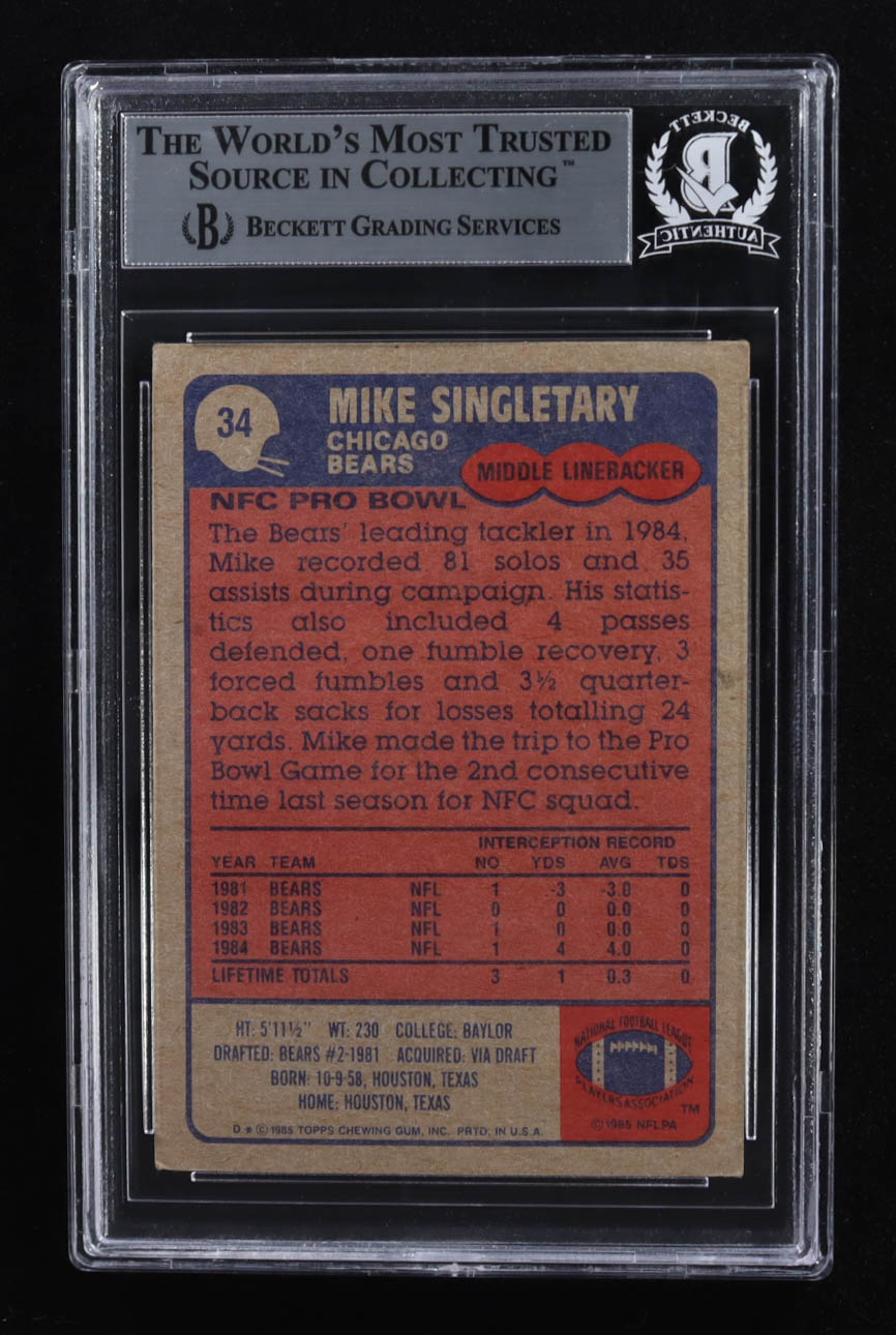 Mike Singletary Signed 1985 Topps #34 (BGS) at PristineAuction.com Mike Singletary Signed 1985 Topps #34 (BGS) at PristineAuction.com