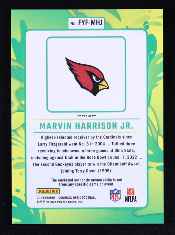 Marvin Harrison Jr. 2024 Panini Donruss Optic First Year Fresh #FYF-MHJ RC at PristineAuction.com Marvin Harrison Jr. 2024 Panini Donruss Optic First Year Fresh #FYF-MHJ RC at PristineAuction.com