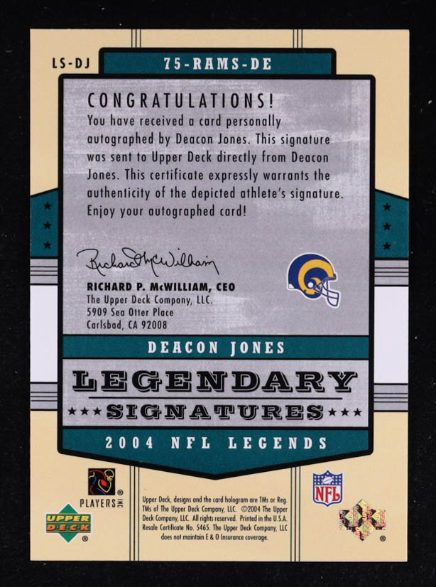 Deacon Jones 2004 Upper Deck Legends Legendary Signatures SP #LSDJ at PristineAuction.com Deacon Jones 2004 Upper Deck Legends Legendary Signatures SP #LSDJ at PristineAuction.com