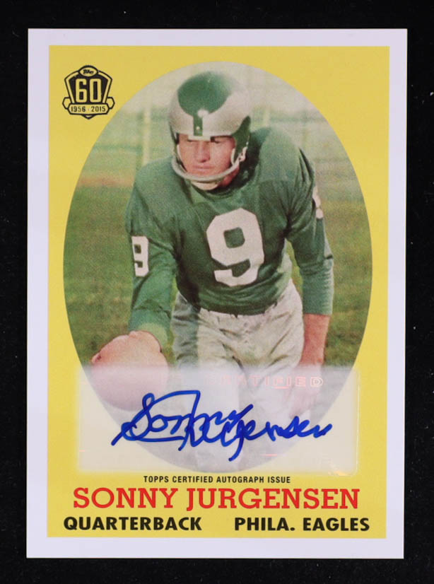 Sonny Jurgensen 2015 Topps 60th Anniversary Rookie Reprint Autographs Silver #T60RASJ #17/25 at PristineAuction.com Sonny Jurgensen 2015 Topps 60th Anniversary Rookie Reprint Autographs Silver #T60RASJ #17/25 at PristineAuction.com