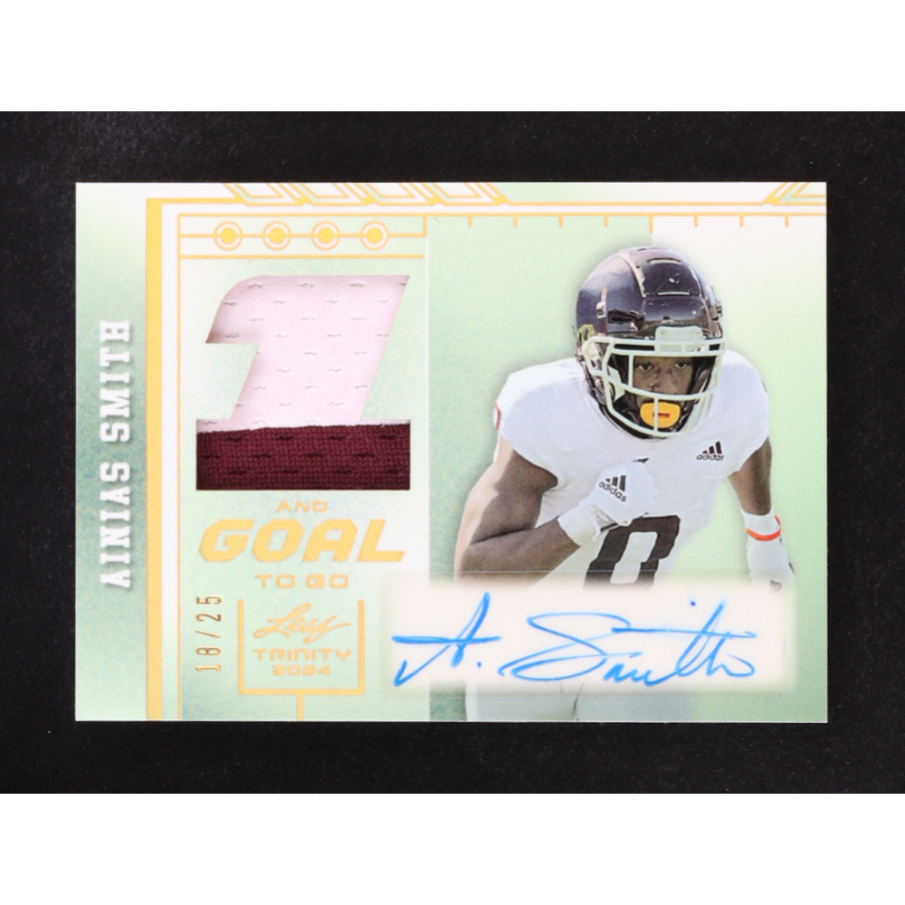 Ainias Smith 2024 Leaf Trinity 1 Goal To Go Autographs Patch #1GG-AS1 RC #18/25 at PristineAuction.com