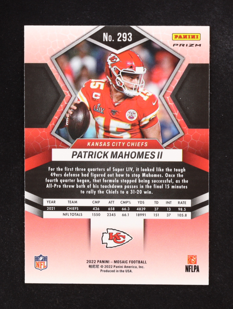Patrick Mahomes II 2022 Panini Mosaic Mosaic Camo Pink #293 MVP at PristineAuction.com Patrick Mahomes II 2022 Panini Mosaic Mosaic Camo Pink #293 MVP at PristineAuction.com
