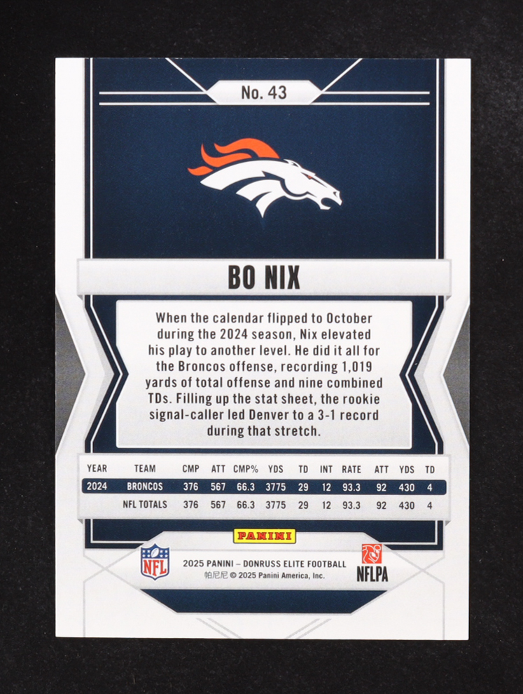 Bo Nix 2025 Elite Aspirations Lime Green #43 #978/999 at PristineAuction.com Bo Nix 2025 Elite Aspirations Lime Green #43 #978/999 at PristineAuction.com