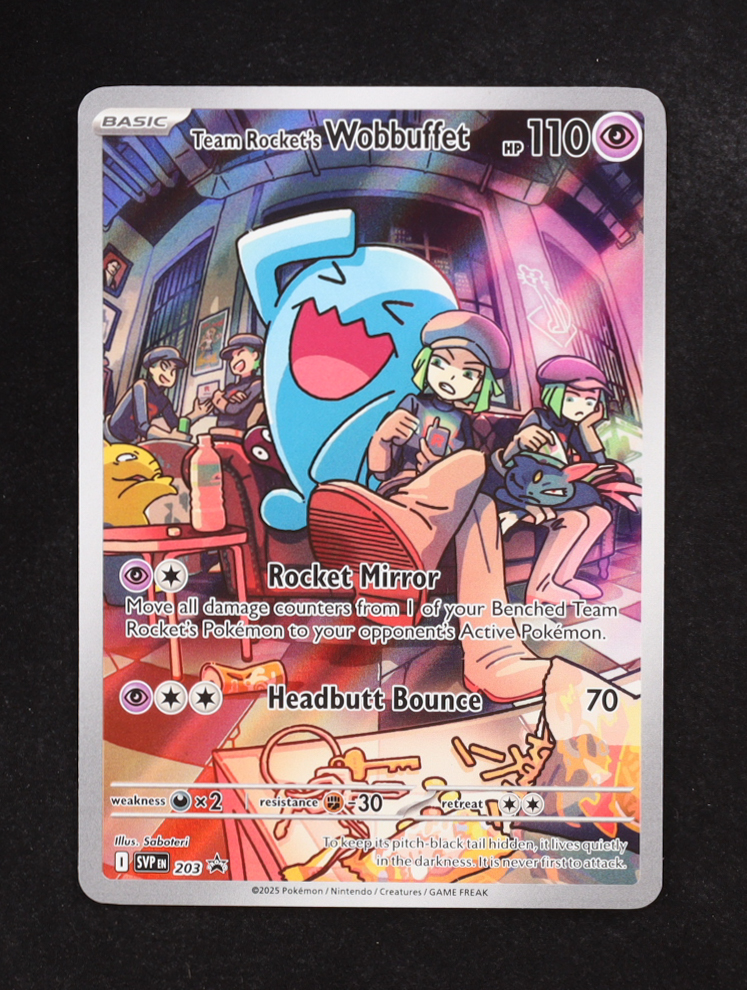 Team Rocket's Wobbuffet  2025 Pokemon TCG Scarlet and Violet Black Star Promos #203 at PristineAuction.com Team Rocket's Wobbuffet  2025 Pokemon TCG Scarlet and Violet Black Star Promos #203 at PristineAuction.com